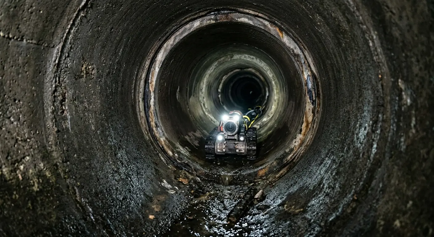 Robotic sewer camera inspecting pipe interior for Drain Snake Service in Elfers